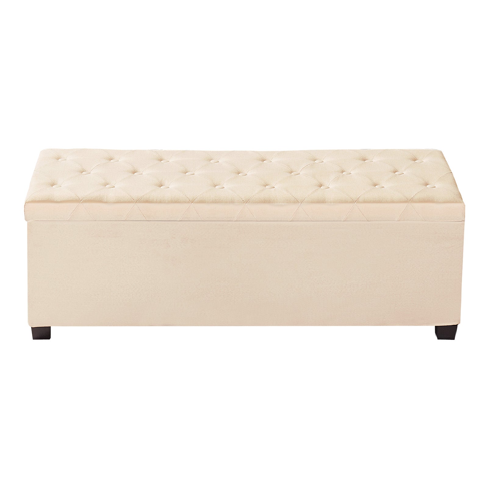 Storage Ottoman Bench, Button-Tufted End of Bed Bench with Side Bags, Flip-up Upholstered Storage Chest with Metal Frame, Linen Bed Ottoman for Living Room, Bedroom, Entryway, Office, Beige