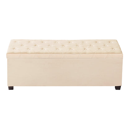 Storage Ottoman Bench, Button-Tufted End of Bed Bench with Side Bags, Flip-up Upholstered Storage Chest with Metal Frame, Linen Bed Ottoman for Living Room, Bedroom, Entryway, Office, Beige