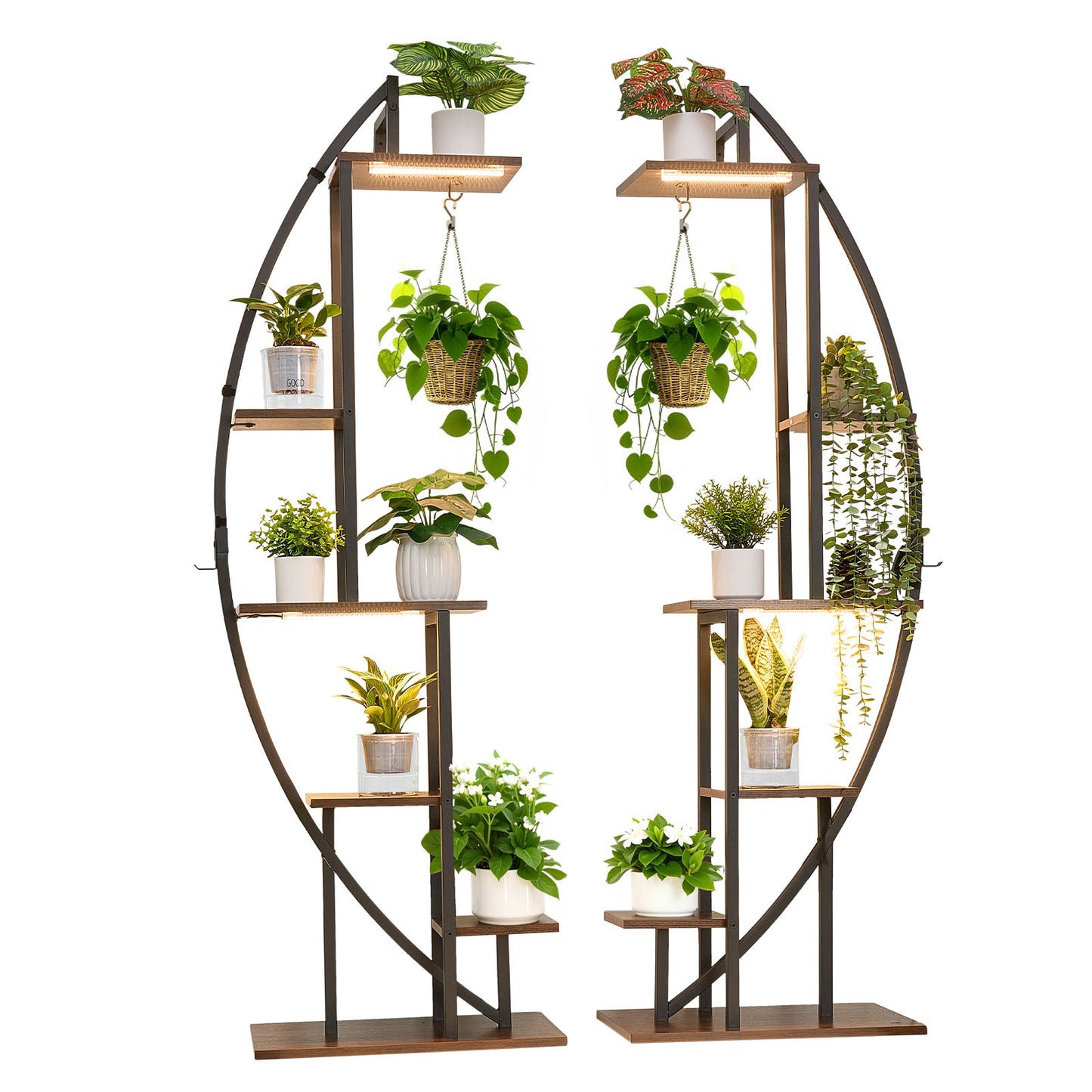 Plant Stand Indoor with Grow Lights, 63 in Tall 6-Tiered Lighted Plant Shelf, 2 Pack Metal Corner Plants Holder, 3 Timer & 10 Brightness, Half-Moon Shaped Flower Display Rack for Living Room