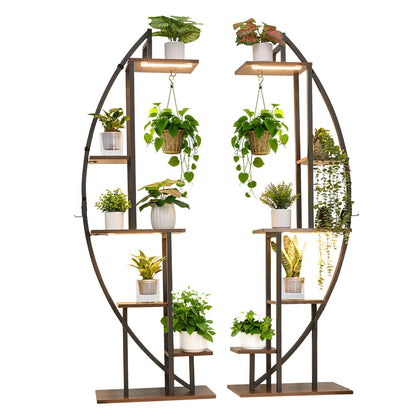 Plant Stand Indoor with Grow Lights, 63 in Tall 6-Tiered Lighted Plant Shelf, 2 Pack Metal Corner Plants Holder, 3 Timer & 10 Brightness, Half-Moon Shaped Flower Display Rack for Living Room