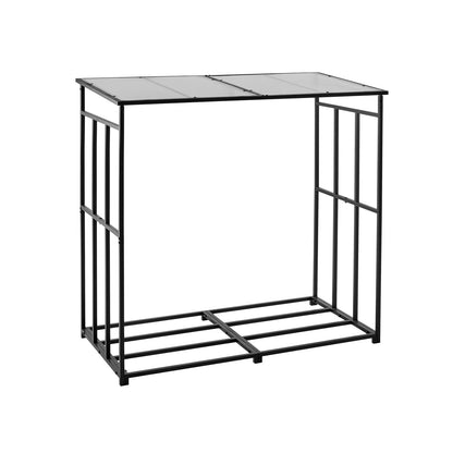 Firewood Rack with Sloped Roof, 4 ft Outdoor Firewood Holder, 1/4 Cord Log Storage Shed, 660lb Max Weight Capacity, Powder-Coated Metal Wood Storage Rack for Fireplace Deck Backyard Garden