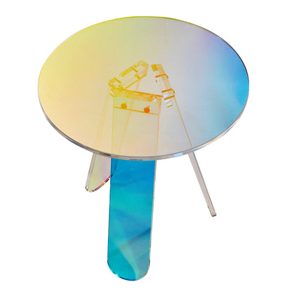 Round Iridescent Acrylic Side Table - Multi Color Storage