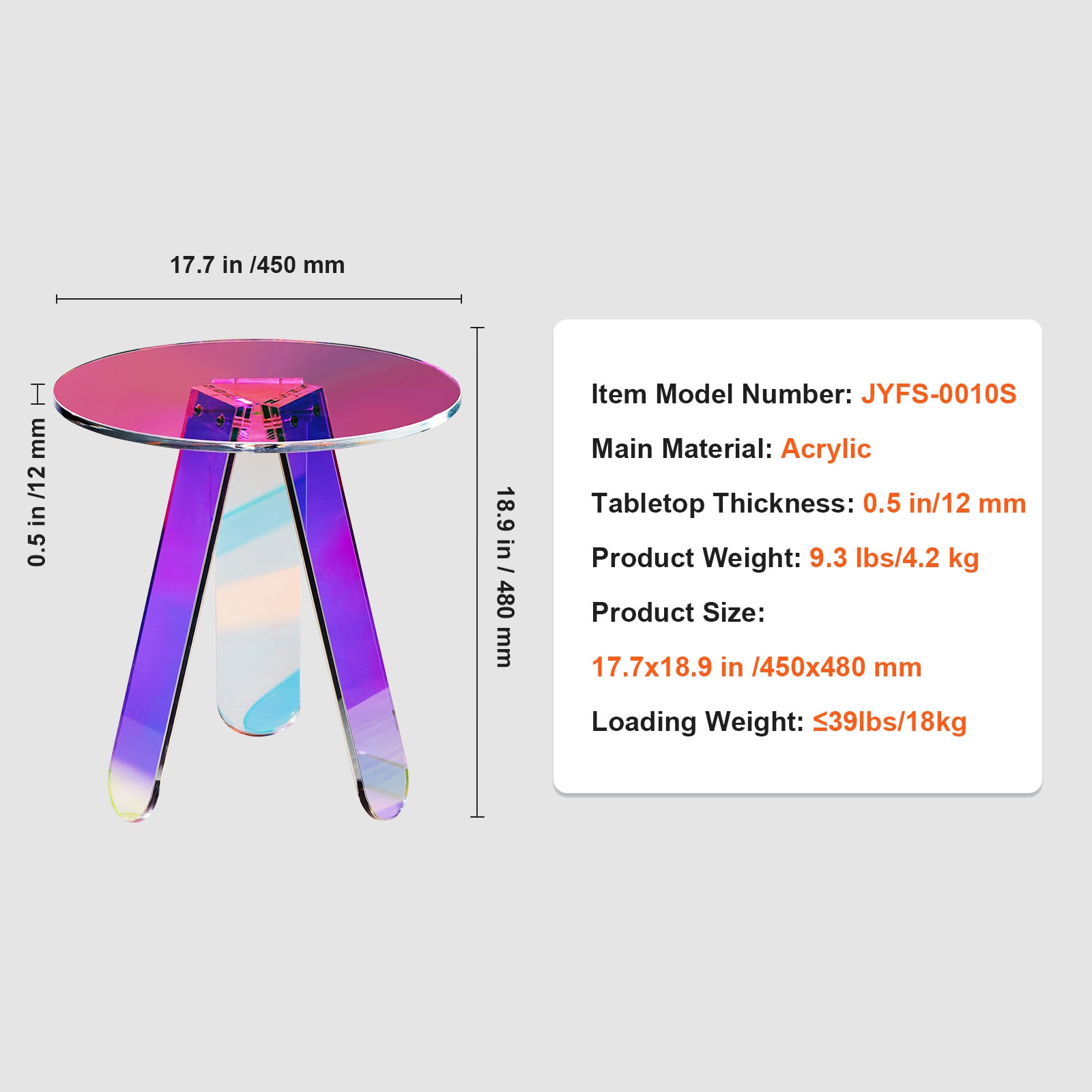 Round Iridescent Acrylic Side Table - Multi Color Storage