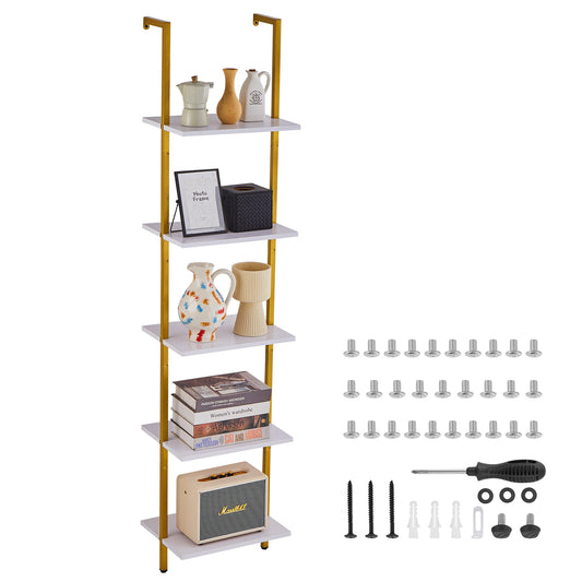 Industrial Square Pipe Shelf 5 Tier 15.6x11.8in Wall-Mount Gold White