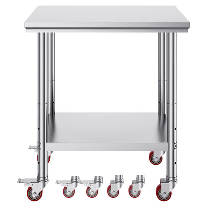 Stainless Steel Work Table with Wheels 24 x 30 Prep Table with casters Heavy Duty Work Table for Commercial Kitchen Restaurant Business (24 x 30 x 33.8 Inch)