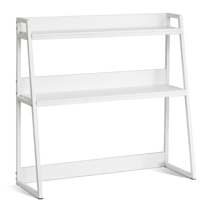 Desktop Bookshelf, 2-Tier Desktop Storage Organizer, 37.4" x 12.6" x 35.4" Office Desk Storage Rack Display Shelf, Desktop Bookshelf Hutch with Anti-Slip Feet Pads for Office, Home & Dorm, White