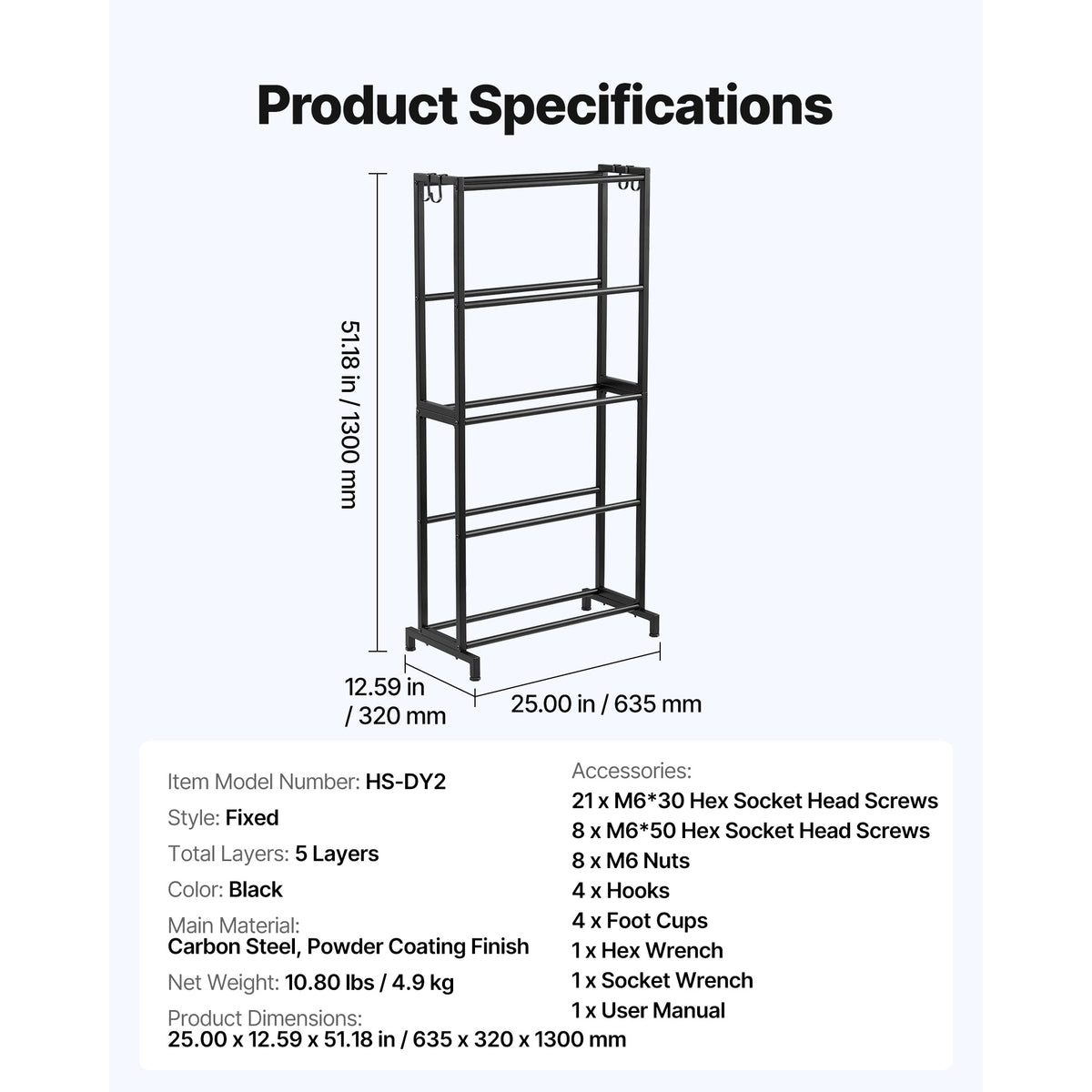 5 Tier Filament Storage Rack - Carbon Steel for Living Room