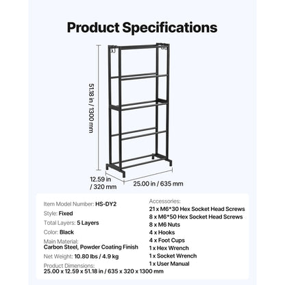 5 Tier Filament Storage Rack - Carbon Steel for Living Room