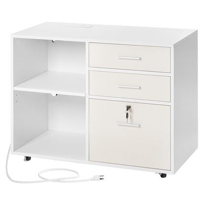 3 Drawer Wooden File Cabinet Mobile Filing Cabinet with Light Strip White