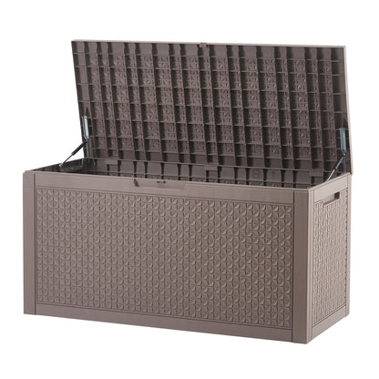 Outdoor Storage Box, 100 Gallon Resin Deck Box, Backyard Outside Toy and Towel Storage Cabinet Waterproof, for Patio Furniture Cushions, Garden Tools, Pool Supplies & Package Delivery (Grey)
