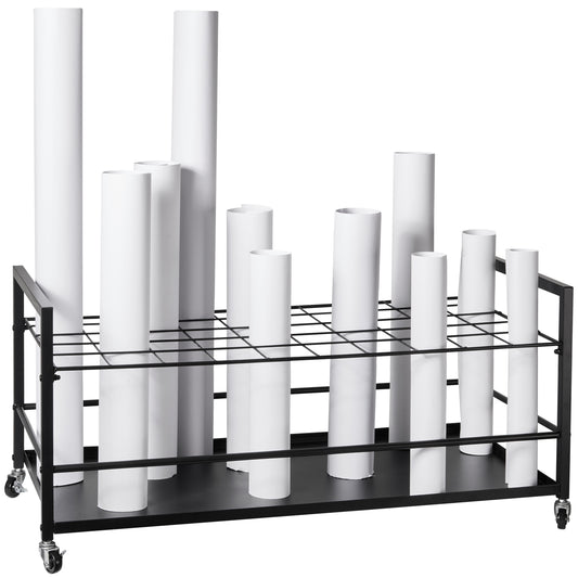 Blueprint Storage Rack, 50 Slots Blueprint Holder with Wheels, Mobile Metal Blueprint Storage Cart for Construction Plan Map Poster Architectural, Roll File Holder for Home, Office, School