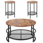3 Pieces Round Coffee Table Sets, 31.5 in Industrial Living Room Table with 2 End Side Tables, Easy Assembly Coffee and End Tables Sets with Metal Legs, for Office, Living Room and Apartment