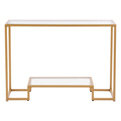 2-Tier Glass Console Table, Modern Rectangle Sofa Side Table with Tempered Glass Top and Iron Legs, Golden Consloe Desk with Anti-Tip Device for Living Room, Hallway, Entryway, Foyer, Golden