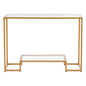 2-Tier Glass Console Table, Modern Rectangle Sofa Side Table with Tempered Glass Top and Iron Legs, Golden Consloe Desk with Anti-Tip Device for Living Room, Hallway, Entryway, Foyer, Golden