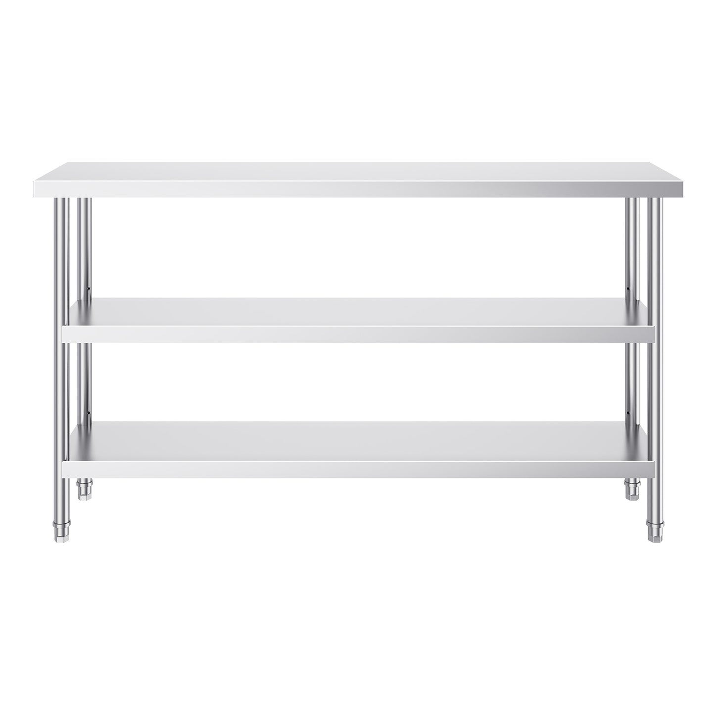 Stainless Steel Food Prep Table, 14 x 60 x 34 Inch Commercial Kitchen Worktable, with 2 Adjustable Undershelf, Heavy Duty Prep Table Metal Work Table for BBQ, Kitchen, Home, and Garage