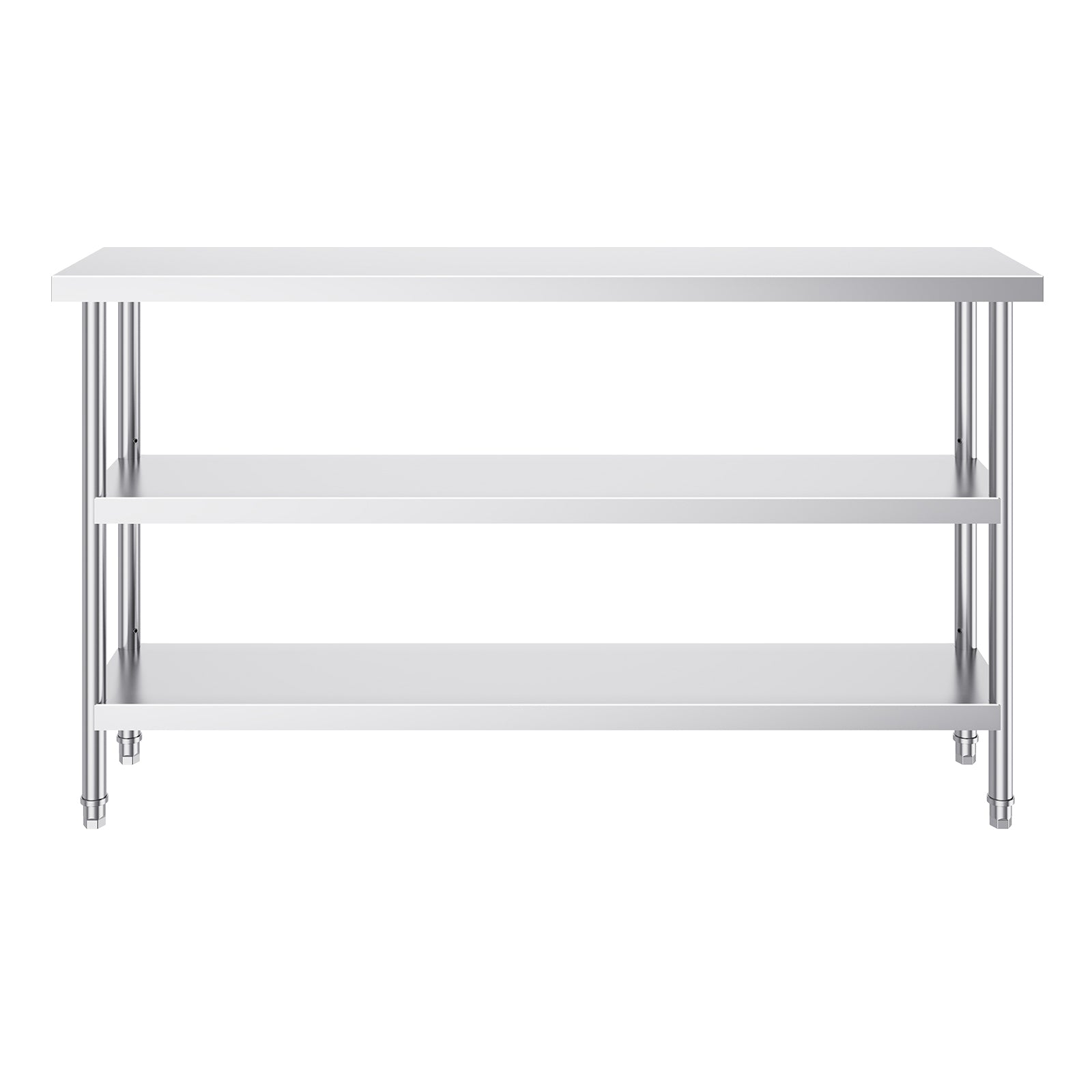 Stainless Steel Food Prep Table, 14 x 60 x 34 Inch Commercial Kitchen Worktable, with 2 Adjustable Undershelf, Heavy Duty Prep Table Metal Work Table for BBQ, Kitchen, Home, and Garage
