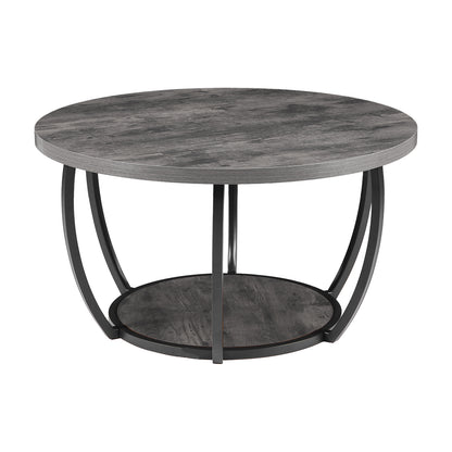 Coffee Table, Modern Round Coffee Table, 2 Tiers Wooden Circle Center Desk with Open Storage, Minimalist Sturdy Metal Frame Accent End Desk for Living Room, Office, Easy Assembly, Grey