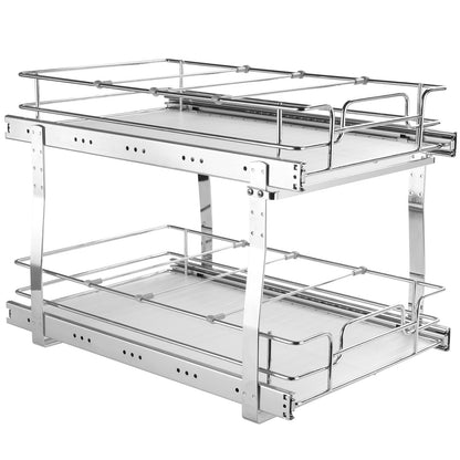2 Tier 14"Wx21"Dx15"H Pull Out Cabinet Organizer, Heavy Duty Slide Out Pantry Shelves, Steel Roll Out Drawers, Sliding Drawer Storage for Home, 15.5"Wx22"Dx18"H Install Size for Cabinet