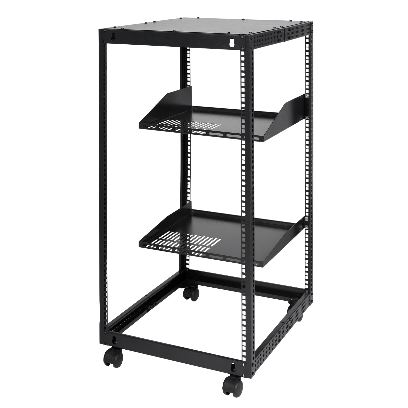 20U Open Frame Server Rack, 15''-40'' Adjustable Depth, Free Standing or Wall Mount Network Server Rack, 4 Post AV Rack with Casters, Holds All Your Networking IT Equipment AV Gear Router Modem