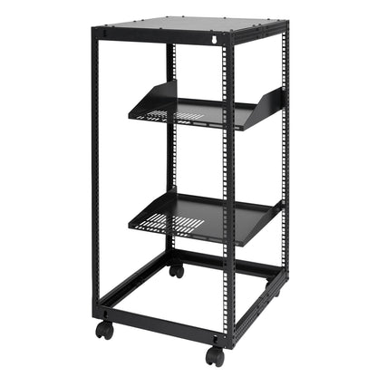 20U Open Frame Server Rack, 15''-40'' Adjustable Depth, Free Standing or Wall Mount Network Server Rack, 4 Post AV Rack with Casters, Holds All Your Networking IT Equipment AV Gear Router Modem