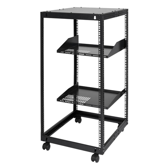 20U Open Frame Server Rack, 15''-40'' Adjustable Depth, Free Standing or Wall Mount Network Server Rack, 4 Post AV Rack with Casters, Holds All Your Networking IT Equipment AV Gear Router Modem
