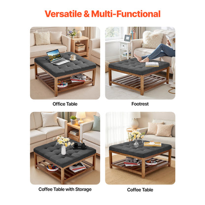 Dark Gray Wood Ottoman Coffee Table - 36.61" Square Storage for Living Room