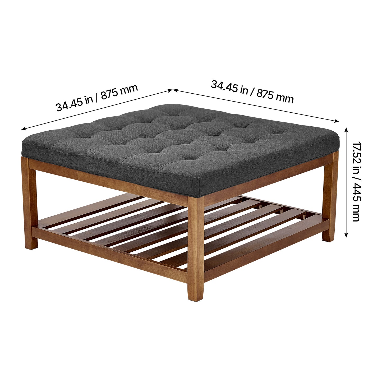Dark Gray Wood Ottoman Coffee Table - 36.61" Square Storage for Living Room