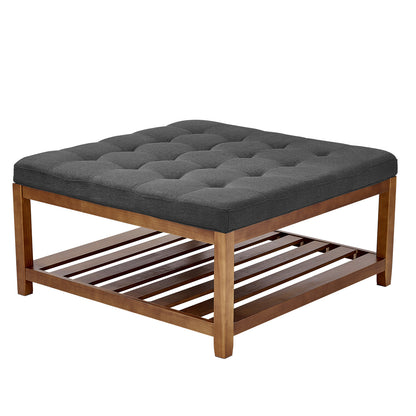Dark Gray Wood Ottoman Coffee Table - 36.61" Square Storage for Living Room