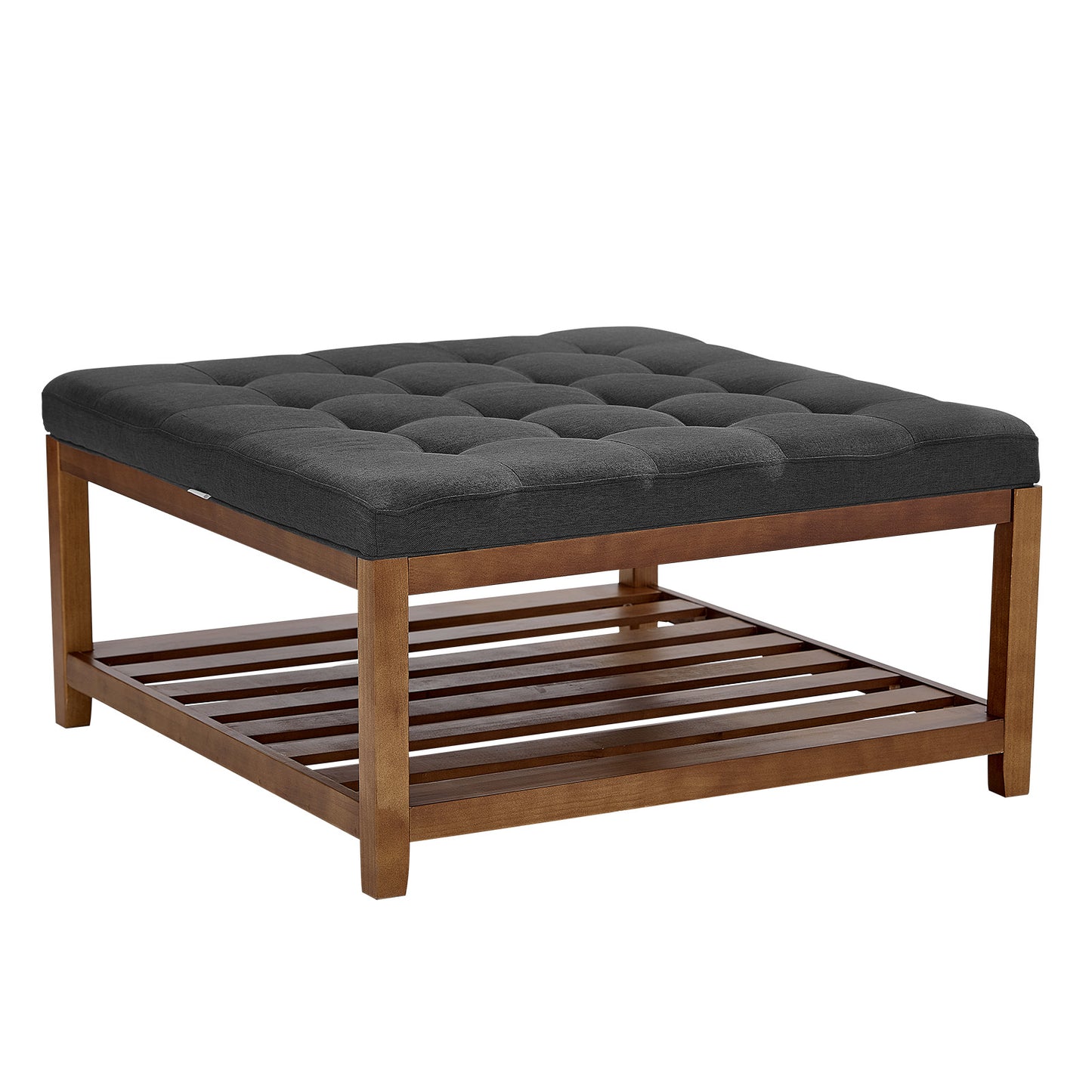 Dark Gray Wood Ottoman Coffee Table - 36.61" Square Storage for Living Room