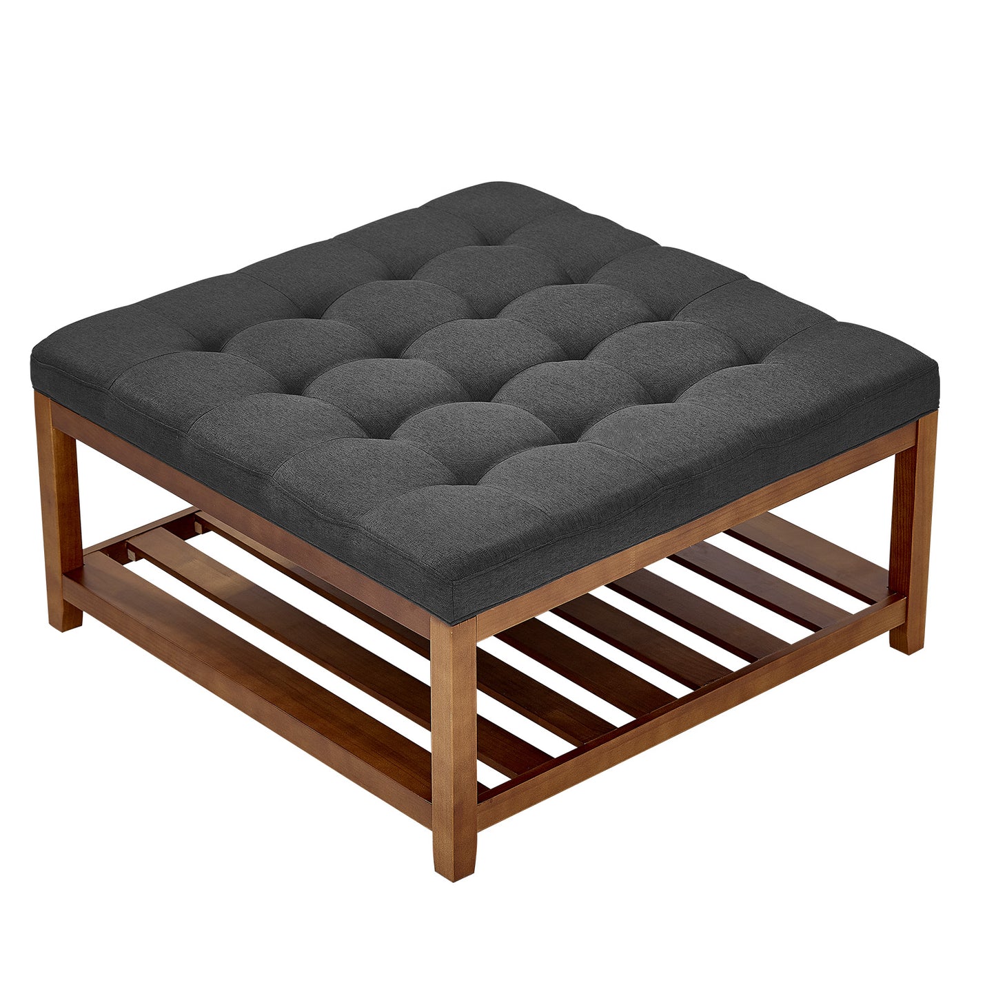 Dark Gray Wood Ottoman Coffee Table - 36.61" Square Storage for Living Room