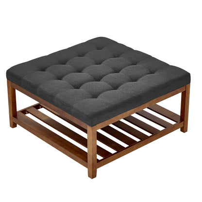 Dark Gray Wood Ottoman Coffee Table - 36.61" Square Storage for Living Room
