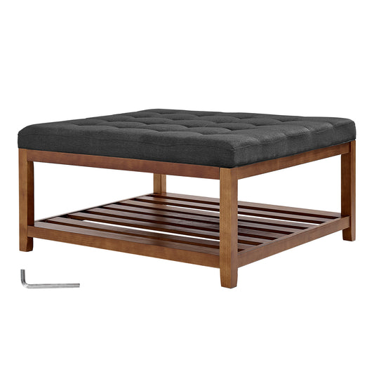 Large Square Ottoman Coffee Table 400 LBS Upholstered Tufted Linen Ottoman