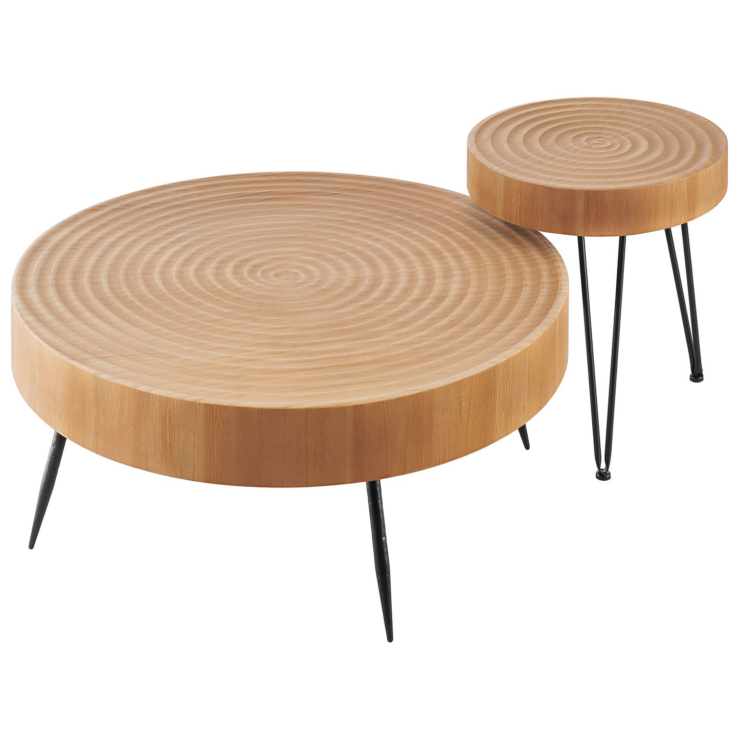2 Pieces Round Coffee Tables Sets, 31.3 in Industrial Living Room Table with 1 End Side Table, Easy Assembly Coffee and End Tables Sets with Metal Legs, for Office, Living Room and Apartment