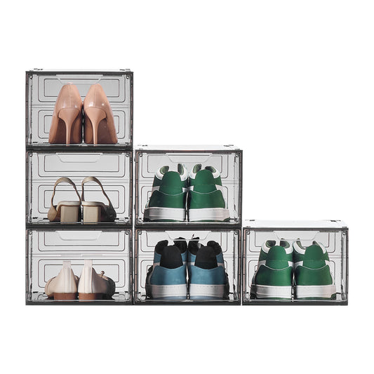 Shoe Storage Boxes 6 Pack Stackable Shoe Boxes US Size 13 Transparent Black