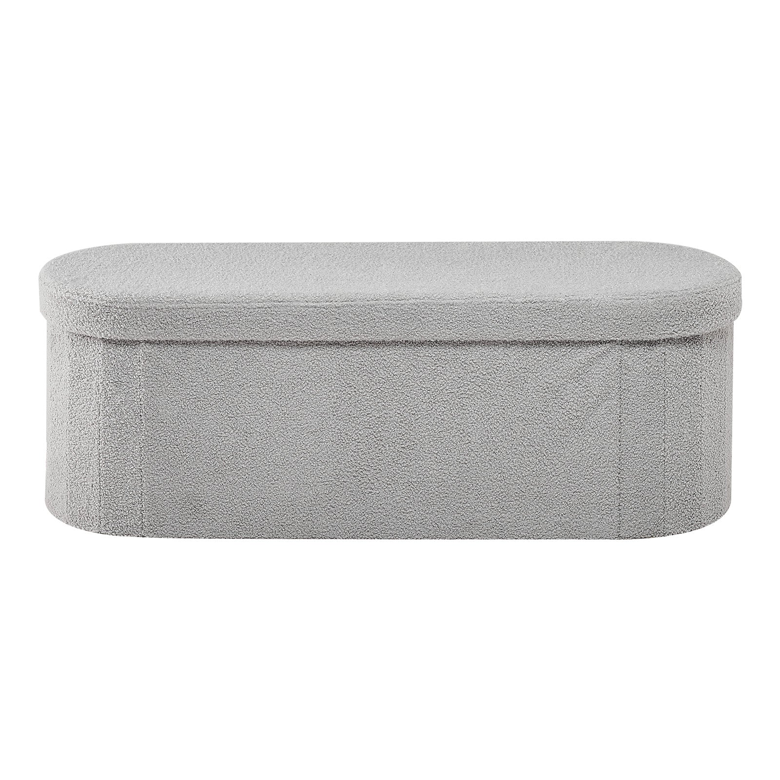 Oval Storage Ottoman Bench, Foldable Teddy Fleece End of Bed Bench, Folding Upholstered Bed Ottoman Chest with Large Storage Space, Supports 660 lbs, for Living Room, Bedroom, Entryway, Grey