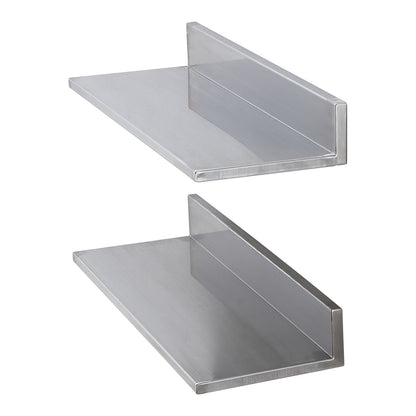 Living Room Silver Stainless Steel Floating Shelves - 2 Pack, Wall Mounted Storage