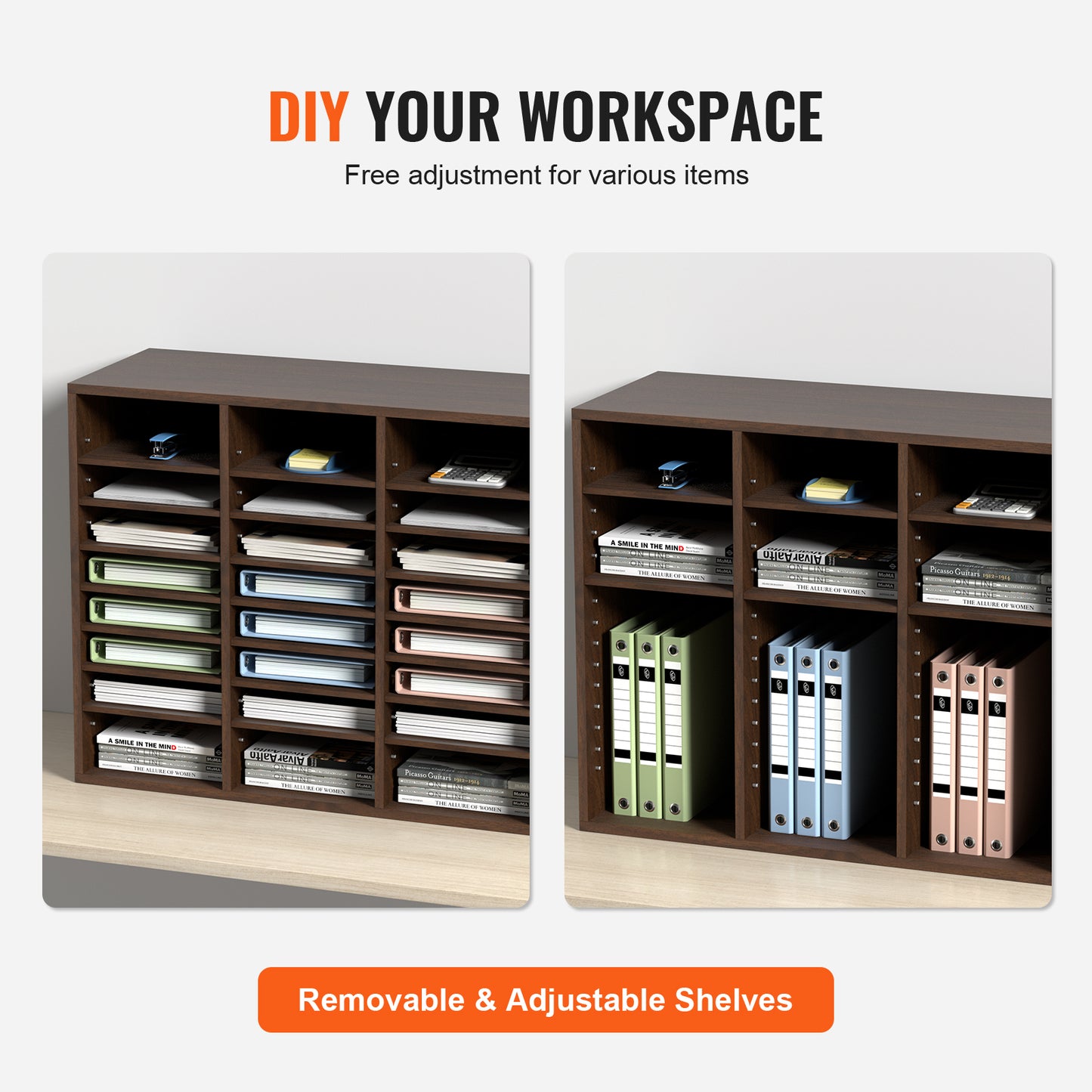 24 Compartment Wood Literature Organizer - Antique Brown for Living Room