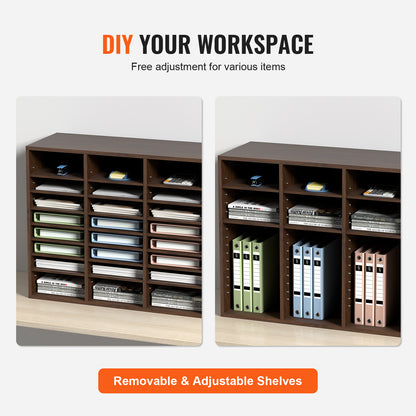 24 Compartment Wood Literature Organizer - Antique Brown for Living Room