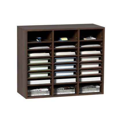 24 Compartment Wood Literature Organizer - Antique Brown for Living Room