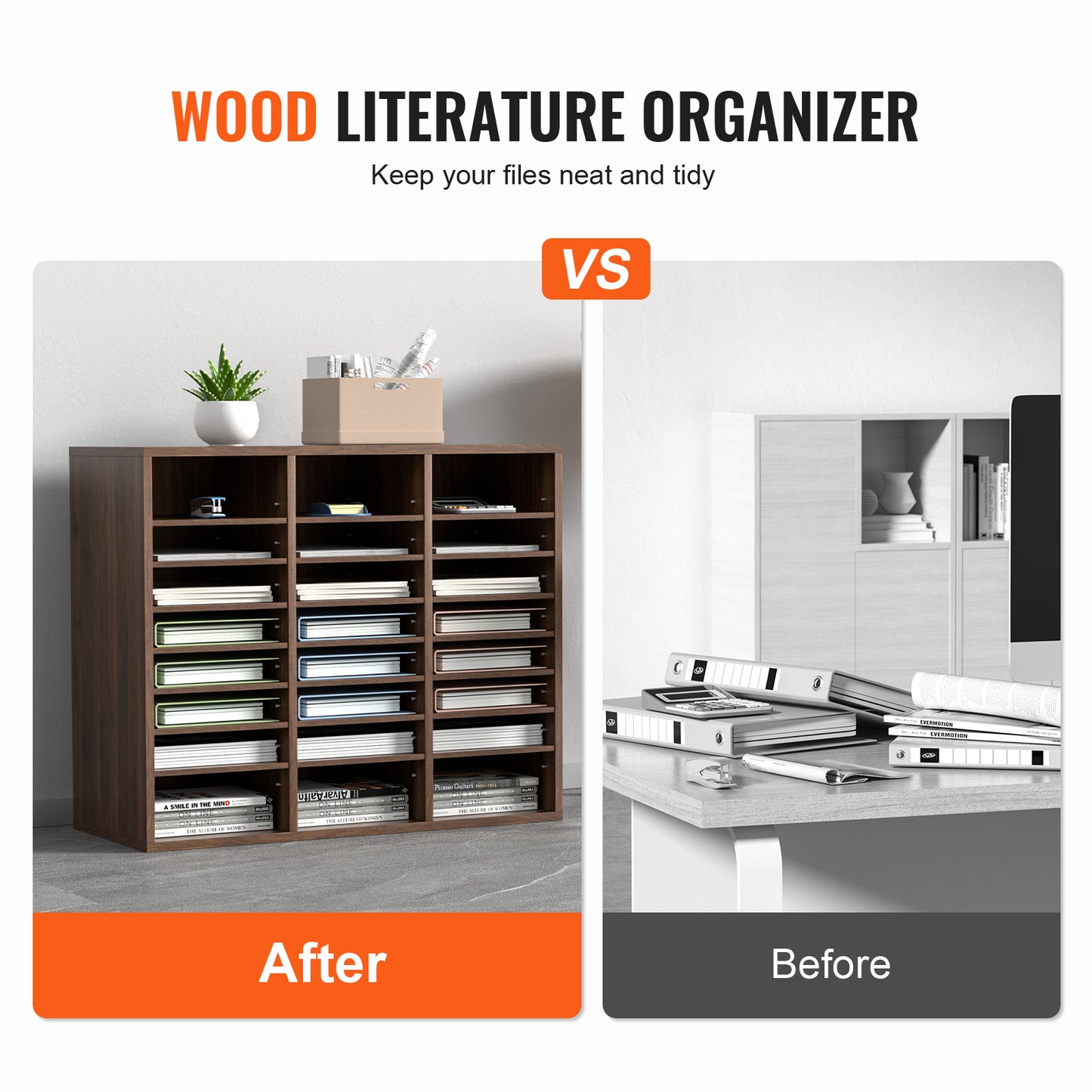 24 Compartment Wood Literature Organizer - Antique Brown for Living Room