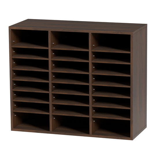 Literature Organizers, 24 Compartments Office Mailbox with Adjustable Shelves, Wood Literature Sorter 29x12x24.4 inches for Office, Home, Classroom, Mailrooms Organization, EPA Certified, Brown