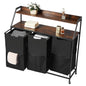 2 Tiers Laundry Sorter Tall Laundry Hamper with Wheels and Hooks 3 Section