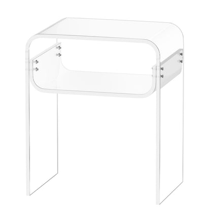 Acrylic Side Table, 2 Tiers Clear Bedside Table with Storage Shelf, Modern Rectangle Acrylic End Desk, Transparent Thick Nightstand for Bedroom, Living Room, Study, 11.8 x 15.7 x 19.7 in (Clear)
