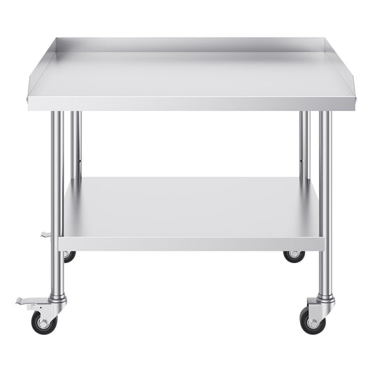 Stainless Steel Work Table, 30 x 36 x 30 Inch Commercial Food Prep Worktable with 4 Wheels, Casters, 3-Sided Backsplash Heavy Duty Prep Worktable, Metal Work Table for Restaurant Home Hotel