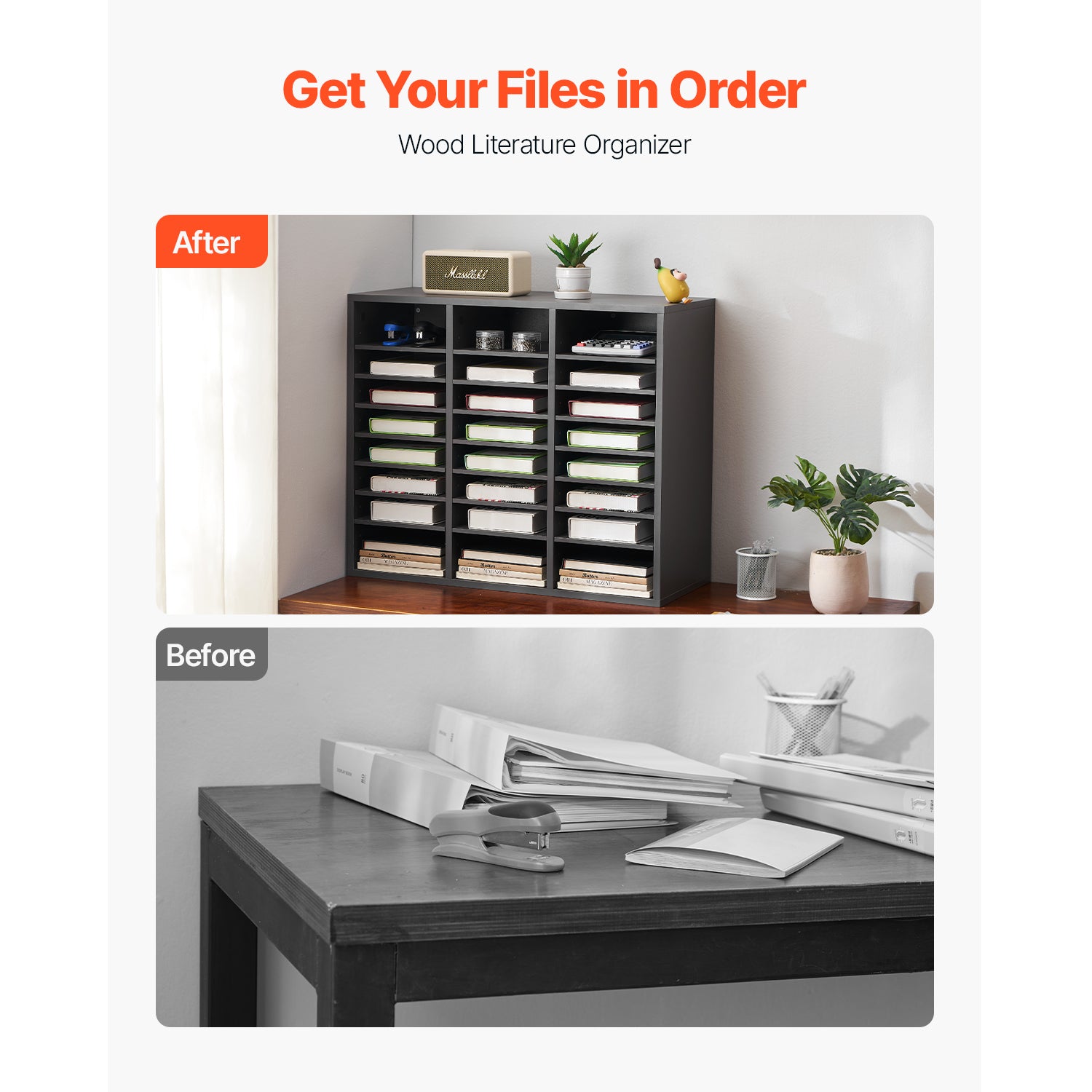 24 Compartment Literature Organizer - Gray Particle Board