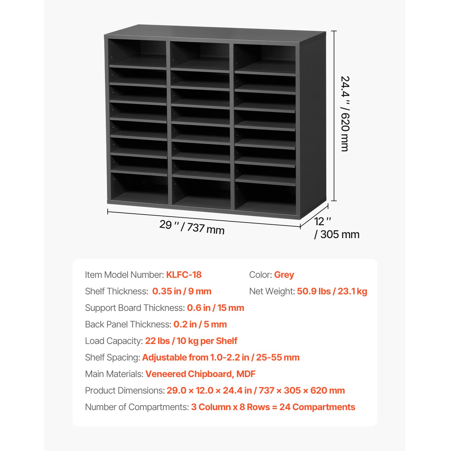 24 Compartment Literature Organizer - Gray Particle Board
