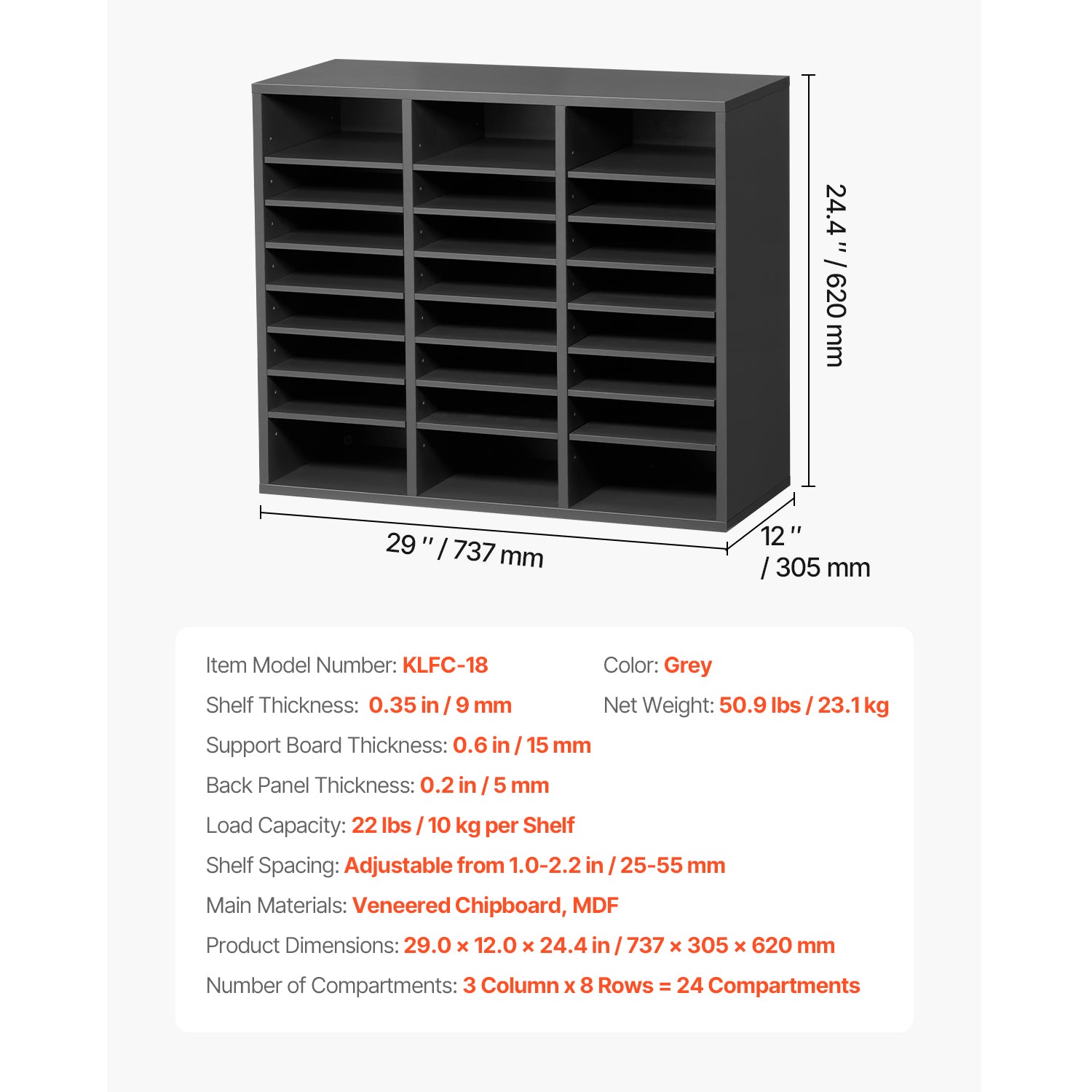 24 Compartment Literature Organizer - Gray Particle Board