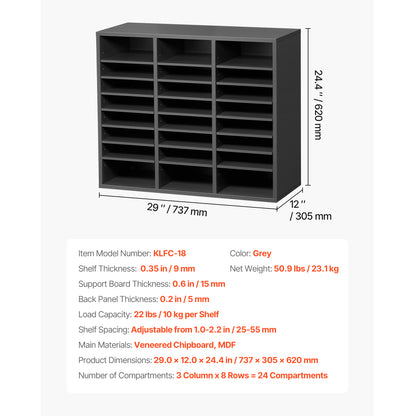 24 Compartment Literature Organizer - Gray Particle Board
