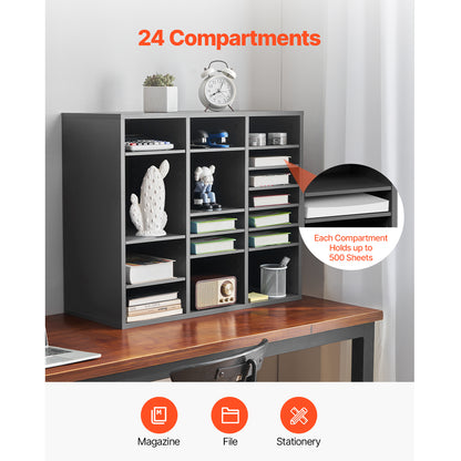 24 Compartment Literature Organizer - Gray Particle Board