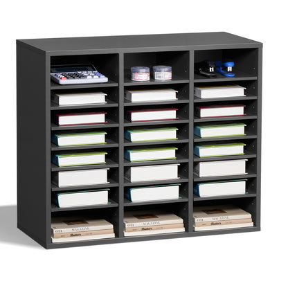 Literature Organizer, 24 Compartments Office Mailbox with Adjustable Shelves, Wooden Mailbox Sorter Medium Density Fiberboard Office Home Classroom Storage for Files, Documents, Papers, Grey